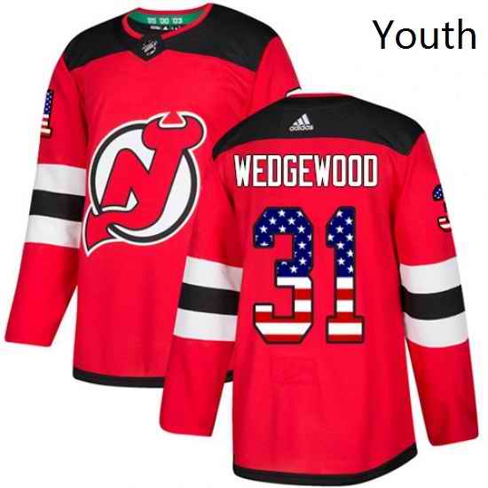 Youth Adidas New Jersey Devils 31 Scott Wedgewood Authentic Red USA Flag Fashion NHL Jersey